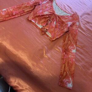 SHEIN Pink and Orange Contrast Stitch Top